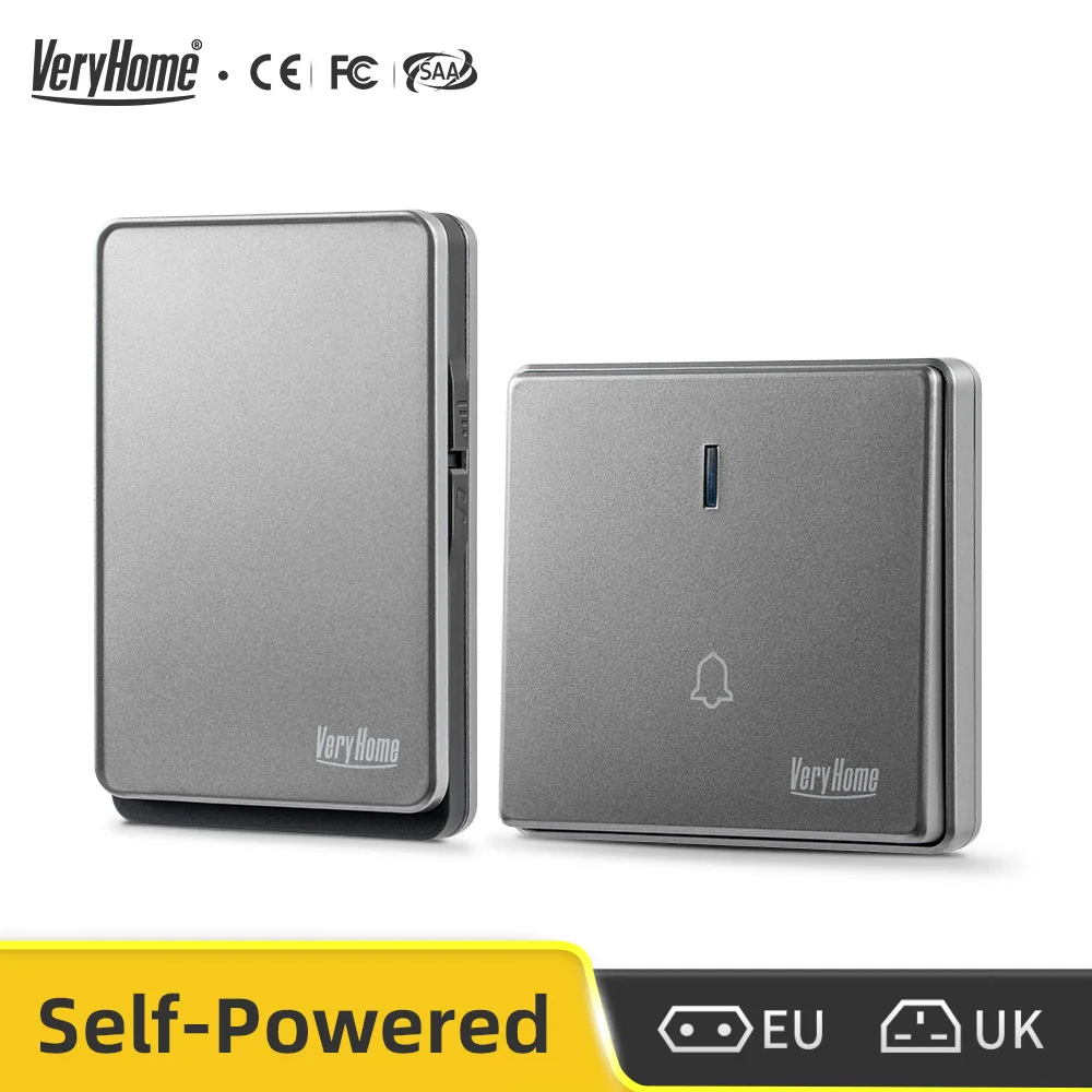 2025 Self-Powered Wireless Doorbell with Large Button, 120m Range, 90dB Adjustable Volume, Waterproof & Easy Installation