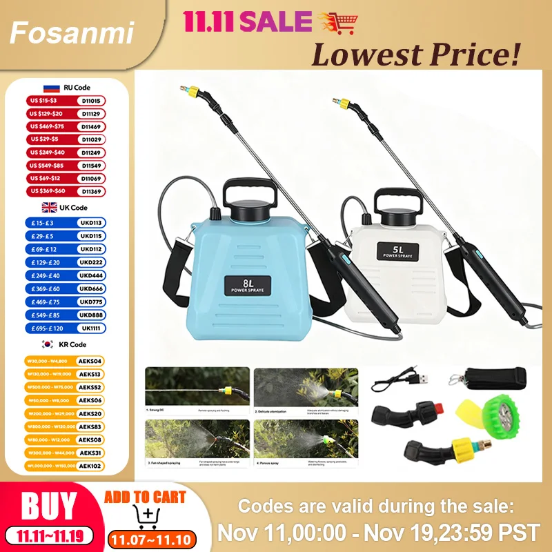 

Электрический опрыскиватель 5/8 л, перезаряжаемый распылитель для растений, лейка с распылителем, садовый опрыскиватель высокого давления, инструменты для орошения