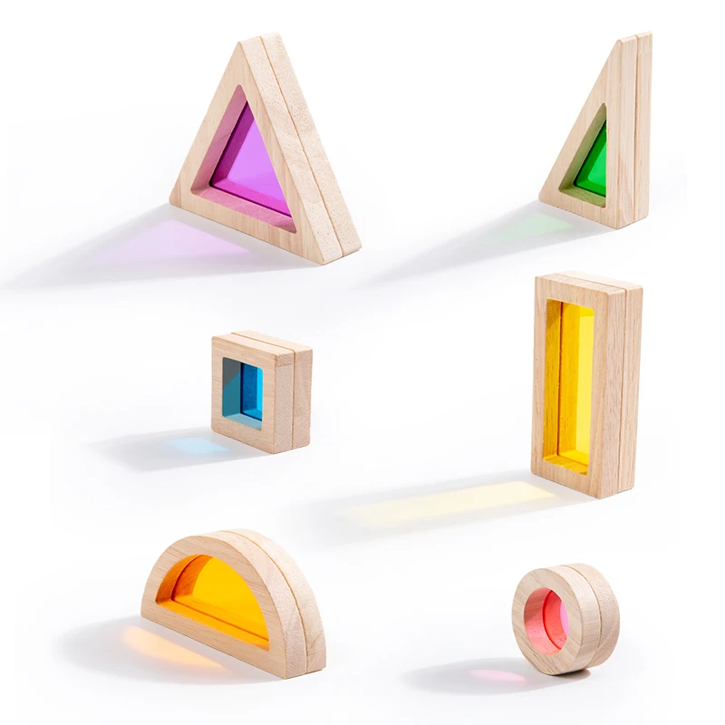 Wooden Rainbow Building Blocks, Acrylic Translucent Building Blocks, Baby Creative Building, Stacked High Building Blocks, DIY B