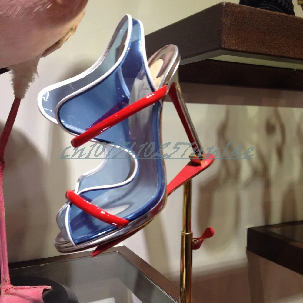 

Blue PVC Clear Hollow Sandals Open Toe Elegant Red Stripe Stiletto High Heel Fashion Sexy Women Shoes 2025 Zapatos Para Mujere