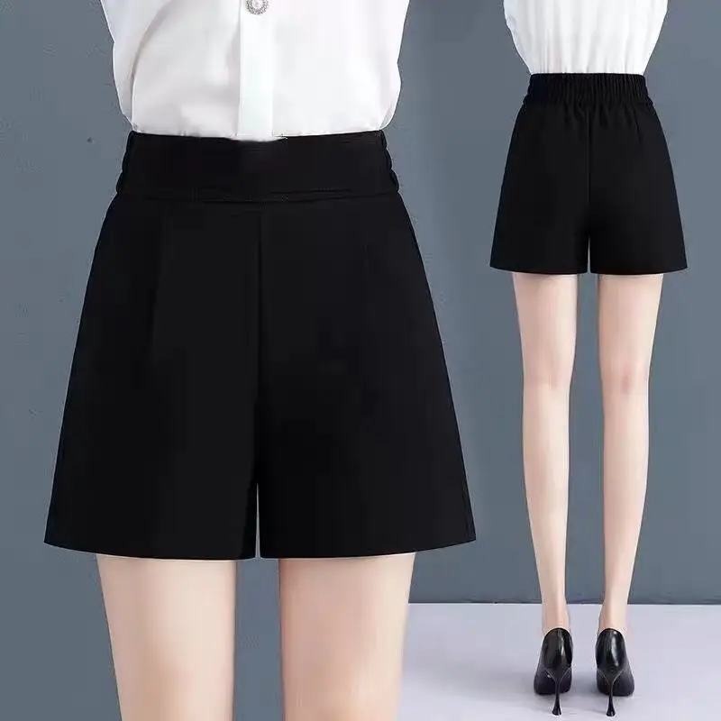 Women's Summer Black Skirt Shorts Korean Fashion New High Waist Ice Silk Loose Bottoms Sports Casual Thin Wide Leg Short Pants