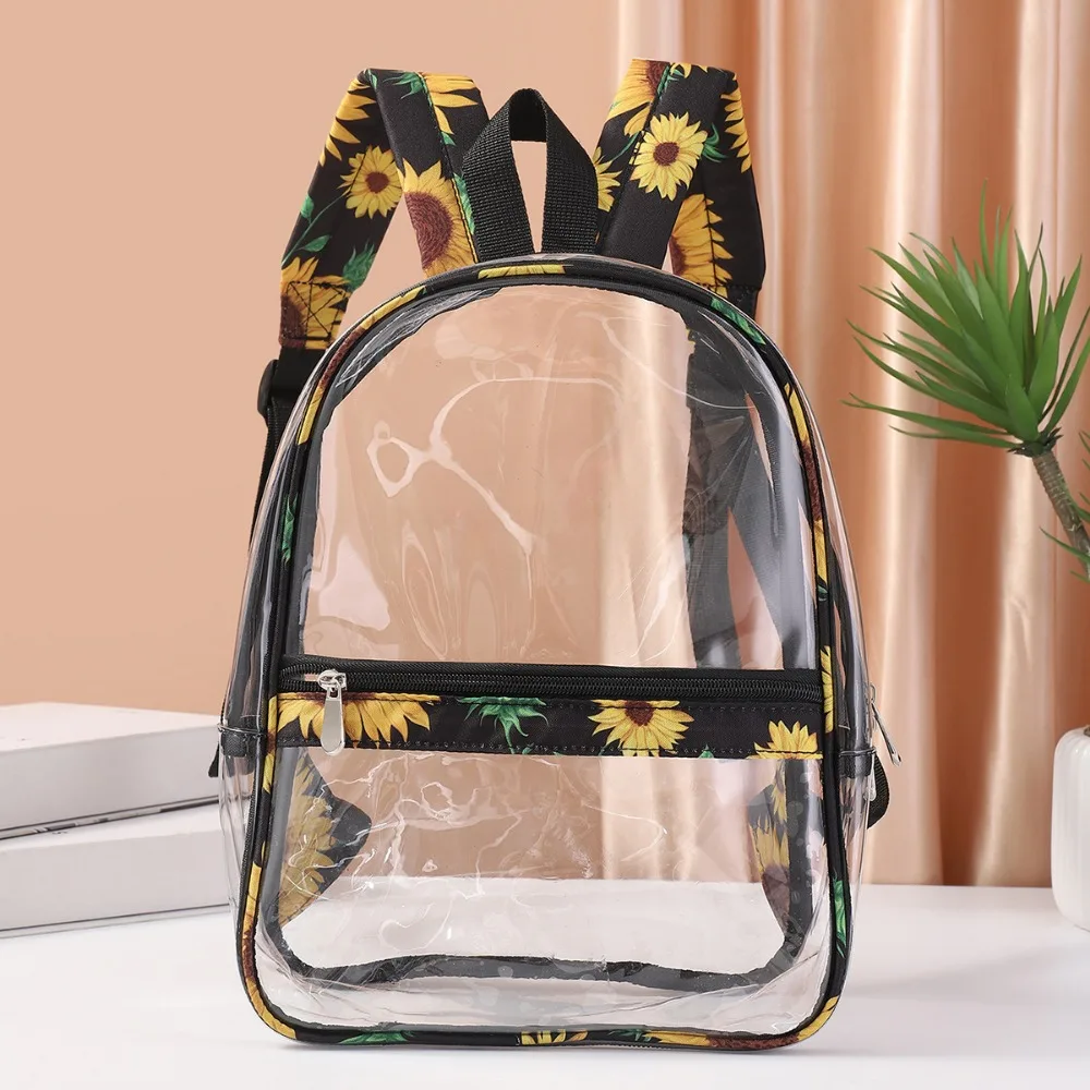 Waterproof Clear PVC Backpacks Women Fashion Cute Cartoon Print School Bags Student Casual Transparent Backpack Stadium Approved