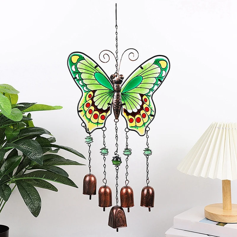 HOT SALE Big Butterfly Iron Glass Painted Wind Chimes Metal Tube Bell Crafts Ornaments