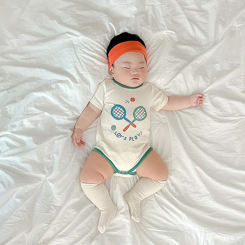 

Korean Baby Clothes Bodysuit Summer Badminton Print Infant Romper Short Sleeved Cotton Breathable Baby Boys Girls Onesie Outfit