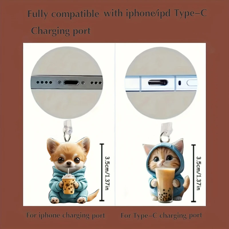 1Pcs Cute 2D Cat Phone Anti Dust Cap Charge Port Plug For IPhone Type C Dust Protection Stopper Accessorie