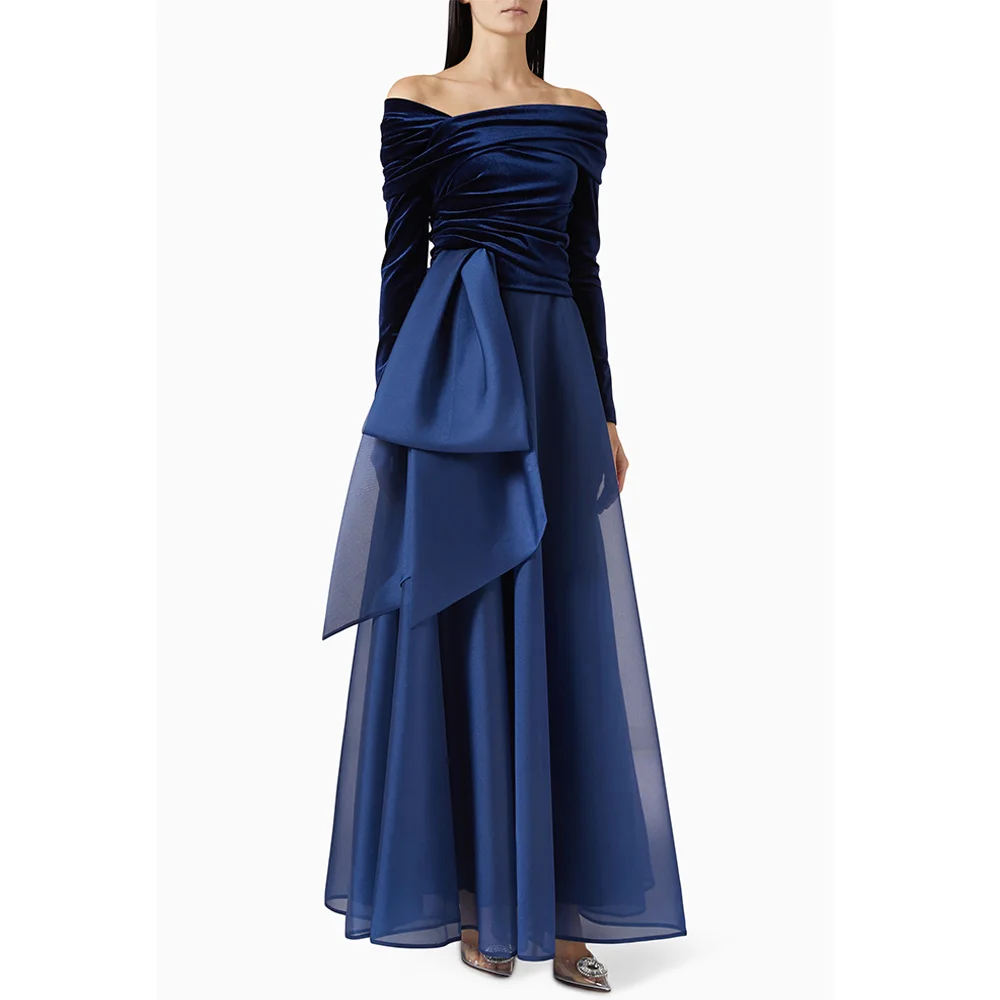 Nowa Sukienka Wieczorowa Szyta na Miarę Długi Rękaw Plisowana Marszczona Linia A Długość Do Kostek Arabska Suknia na Imprezę Saudyjska Arabska Formalna Sukienka na Bal