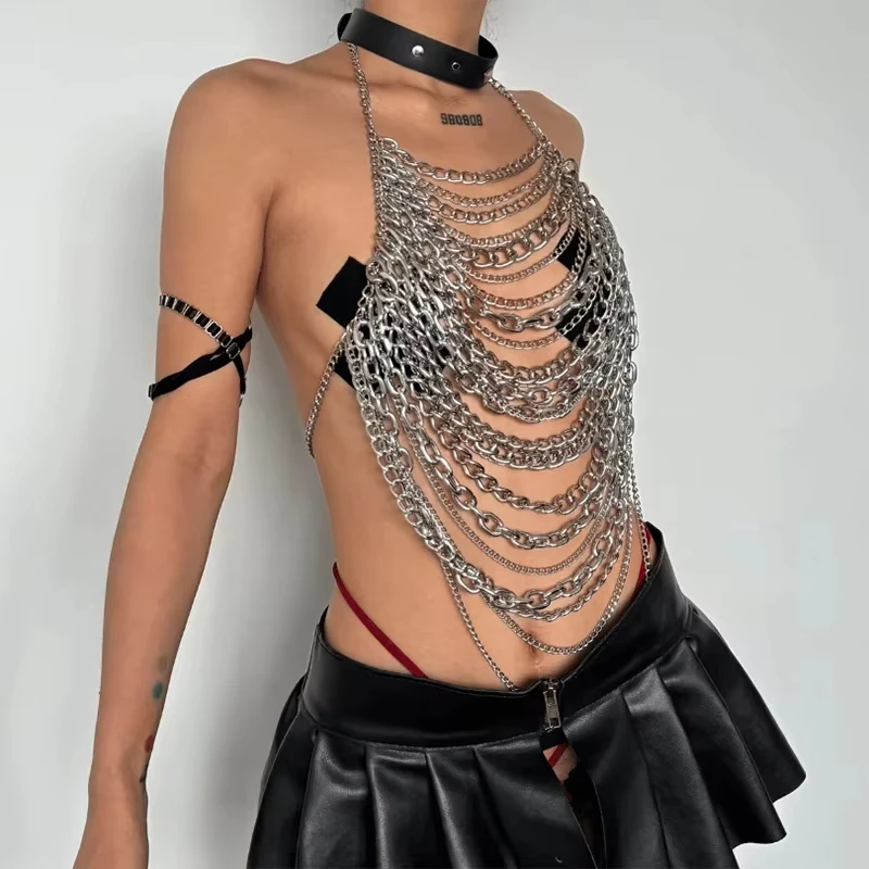 Music Festival, Fireman Festival, Body Chain, Jewelry, Gothic Bikini Strap, Hanging Chain, Armor Strap Top