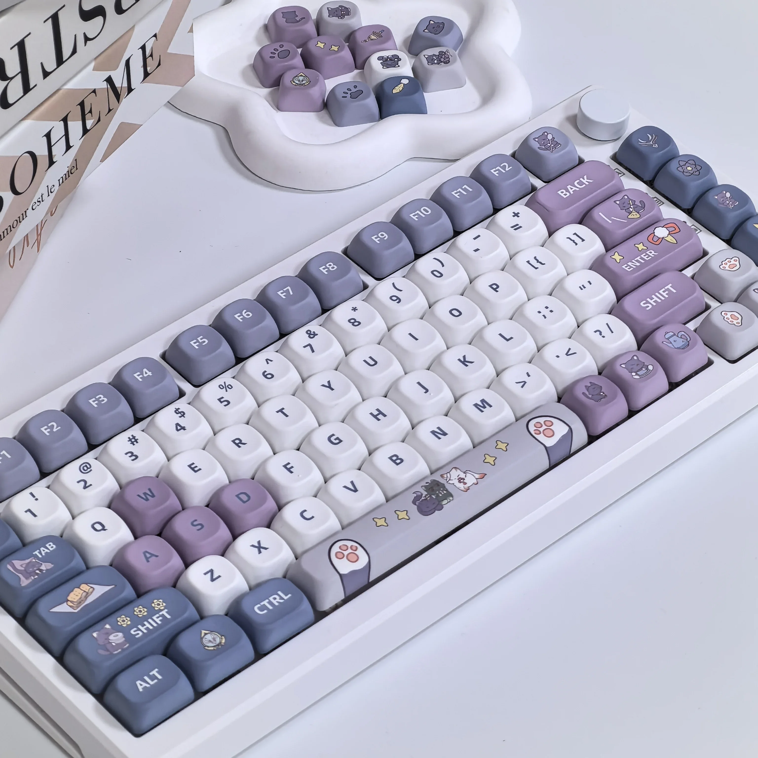 Genshin Impact Wanderer Meow Keycaps MOA Profile Purple Cute Balladeer Cat Keycap PBT Sublimation Mechanical Keyboard Cap