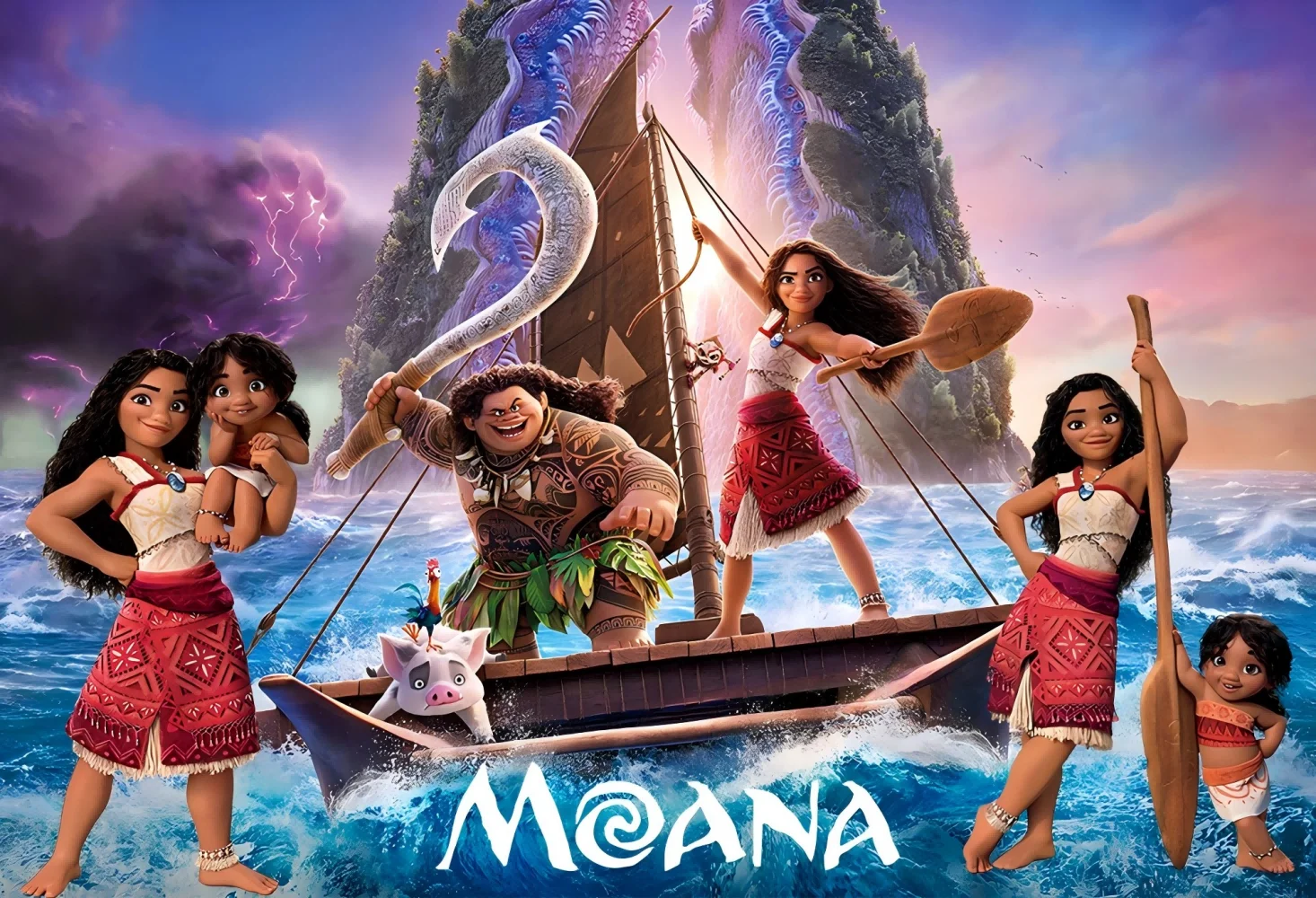 Sfondo Baby Moana Princess per festa di compleanno Decorazioni per baby shower Inviti Banner Decorazione da parete Photo Booth