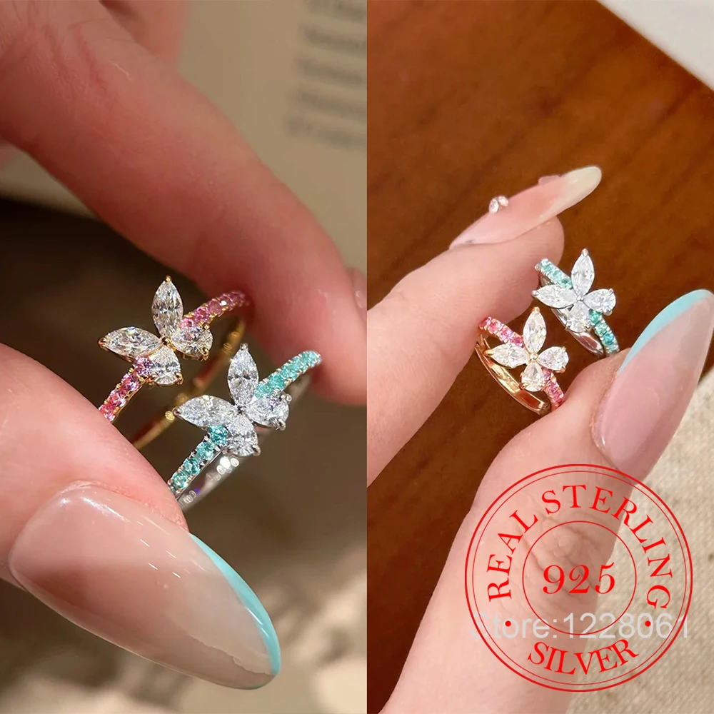 925 Sterling Silver Jewelry Luxury Crystal Butterfly Finger Rings Earrings for Women Wedding Party Jewelery Girls Friends Gift