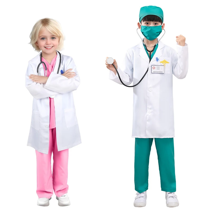 

Anti Epidemic Dance Performance Costume Childrens Nurse's Uniforms White Doctor's Surgical Gowns With Stethoscope 7 Pieces Sets