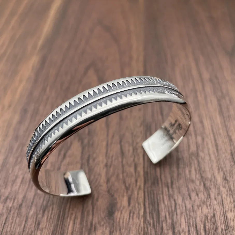 

Bracelet Men's Indian Sawtooth Opening Adjustable 925 Sterling Silver Thai Silver Personalized Women's Bracelet Retro