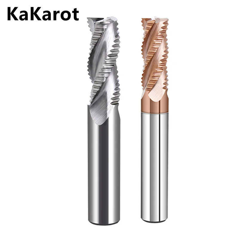 KaKarot HRC55 Carbide Roughing End Mill 4 Flute 4 6 8 10 12 14 16 18 20mm CNC Milling Cutter Bits Metal Roughing Steel Aluminum