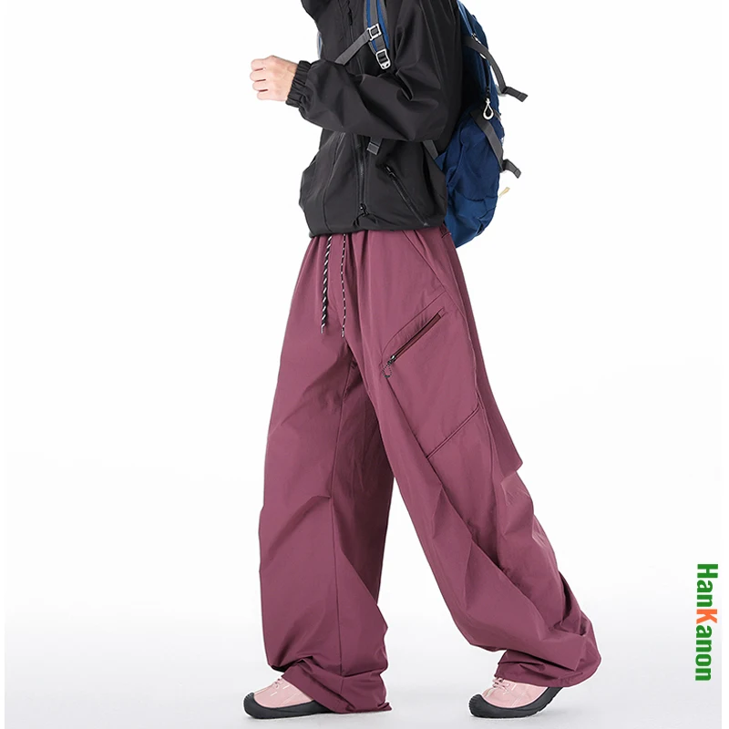 Unisex Straight-Leg Casual Pants Windproof and Wear-resistant Solid Color Elastic Waist Casual Long Pants, Camping, Cycling