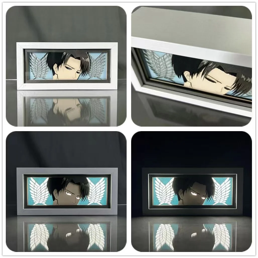 Paper Cut Shadow Lightbox Attack on Titan Room Decorations for Men Manga Desk Lamp Levi Face Eyes Anime Decor Gift for Boyfriend