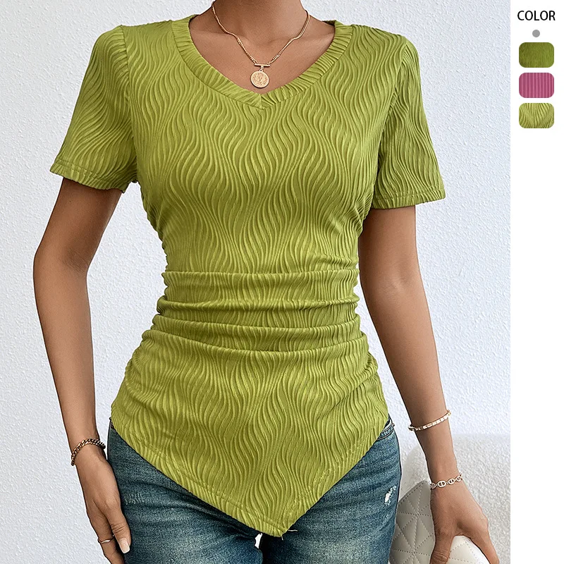 

Y2K Top Women Spring Summer Solid Color Short Sleeve Tee T Shirt Slim Fit Blouse Basic Casual Ladies Clothes Outfit