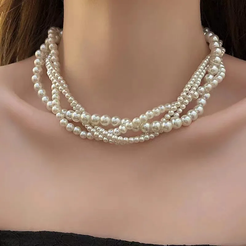 

Multilayer Imitation Pearl Choker Necklace for Women Wedding Party Elegant Bridal Clavicle Jewelry Gift Girl Charm