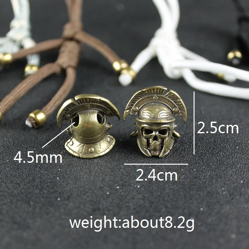 Fai da te a forma di ventaglio casco teschio coltello perline cordino pendenti Vintage metallo ottone Samurai EDC strumenti per esterni accessori