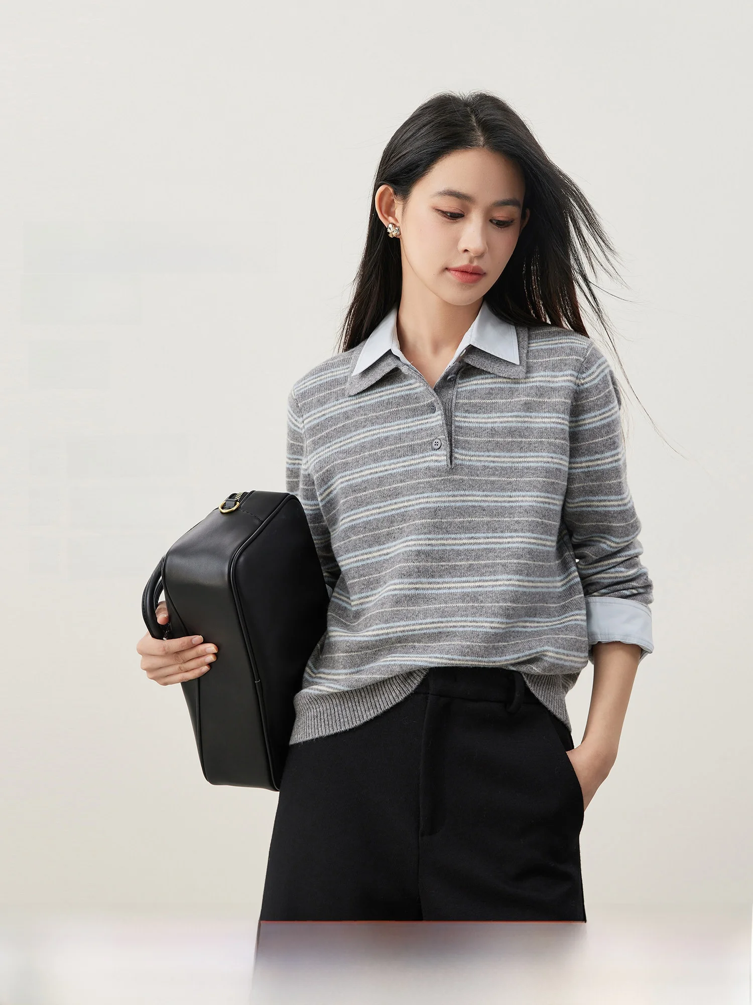 

Ele Women's 00 Woolen Knitted irt Striped Faionable Winter Sweater MIU Series Vintage Knitwear for Ladies