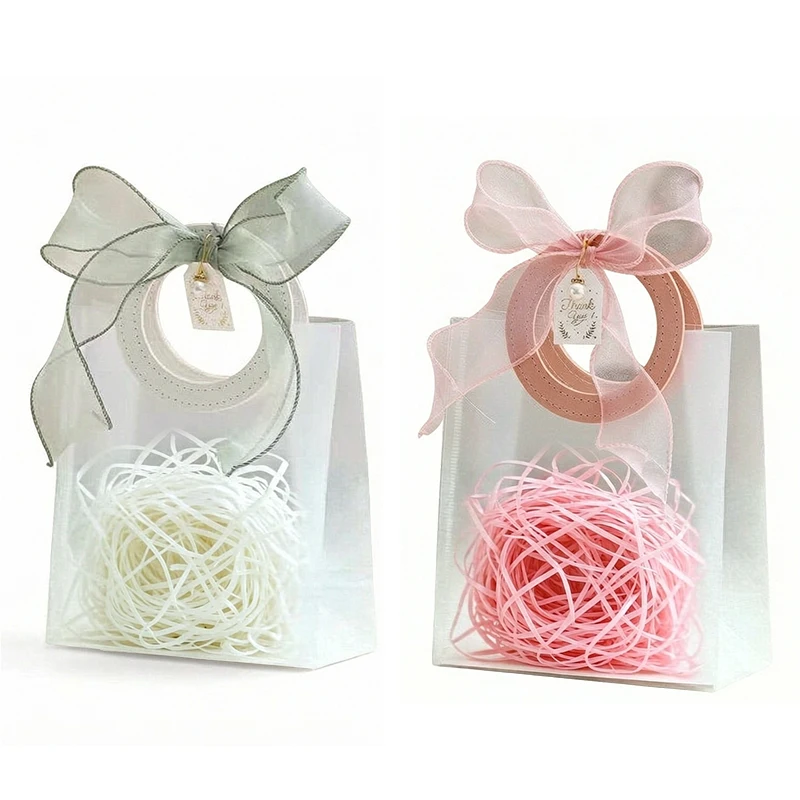 Mattierte transparente Geschenktüten mit runden Griffen – halbtransparente Party-Geschenktüten, ideal für Brautpartys TMZ – Detail 6