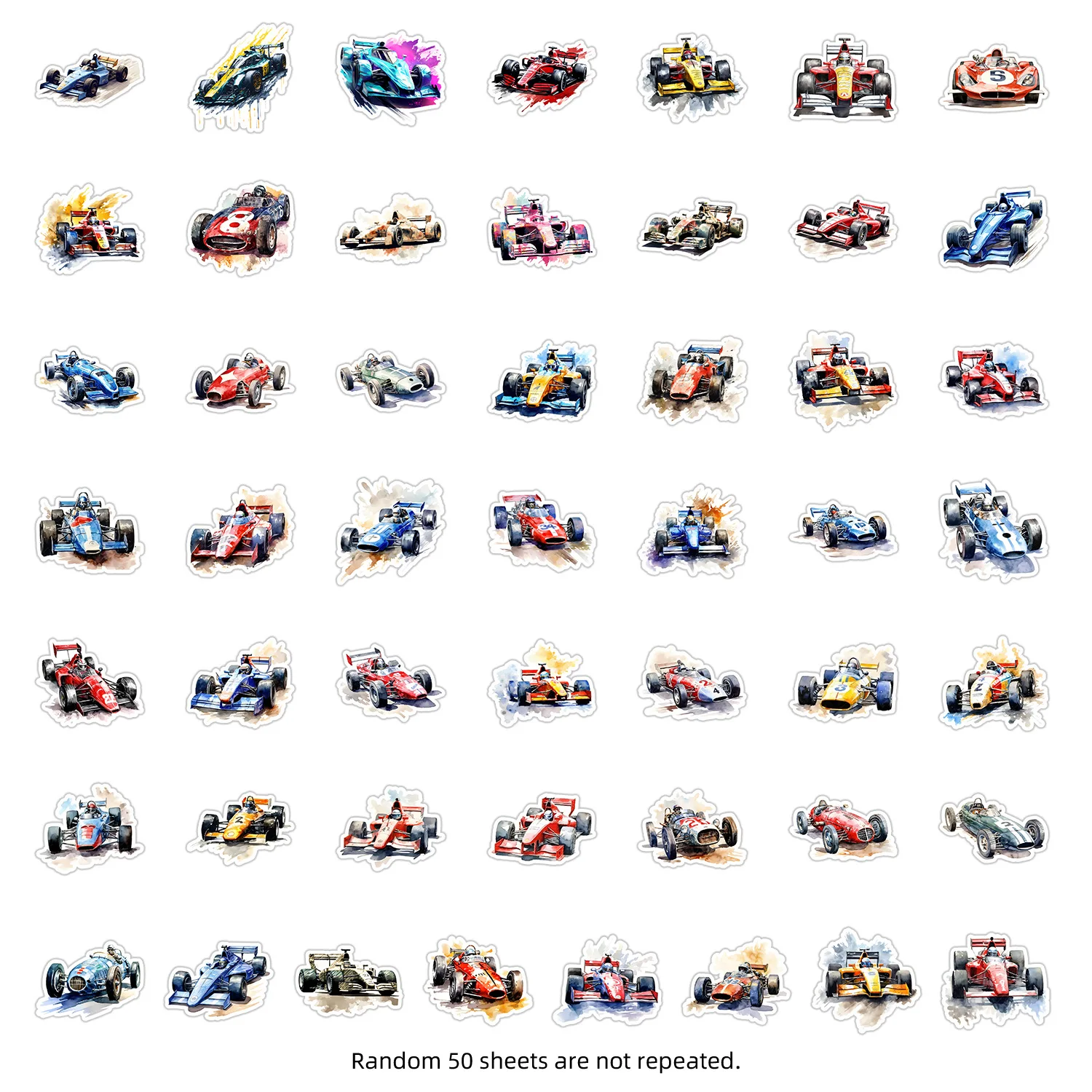 50PCS F1 Equation Racing Cartoon Waterproof Creative Sticker DIY Notebook Mobile Guitar Suitcase Water Cup Graffiti Kids Toys