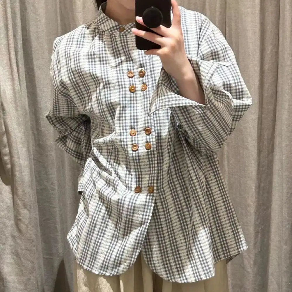 

Summer Sun Protection Shirt Loose Casual New Retro Stand Collar Long Sleeve Design Niche Shirt Top