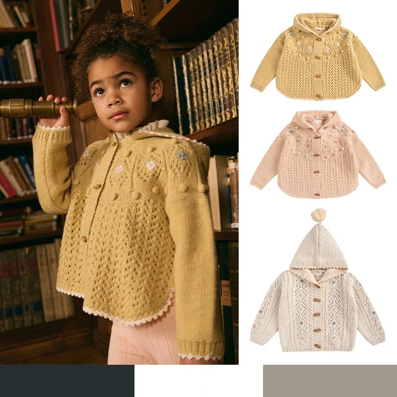 

Girls' Sweater 2025 Autumn New Printed Fashion Children's Cloak Coat Pure Cotton Cute Girls' Hoodie Sweater Children's Clothing