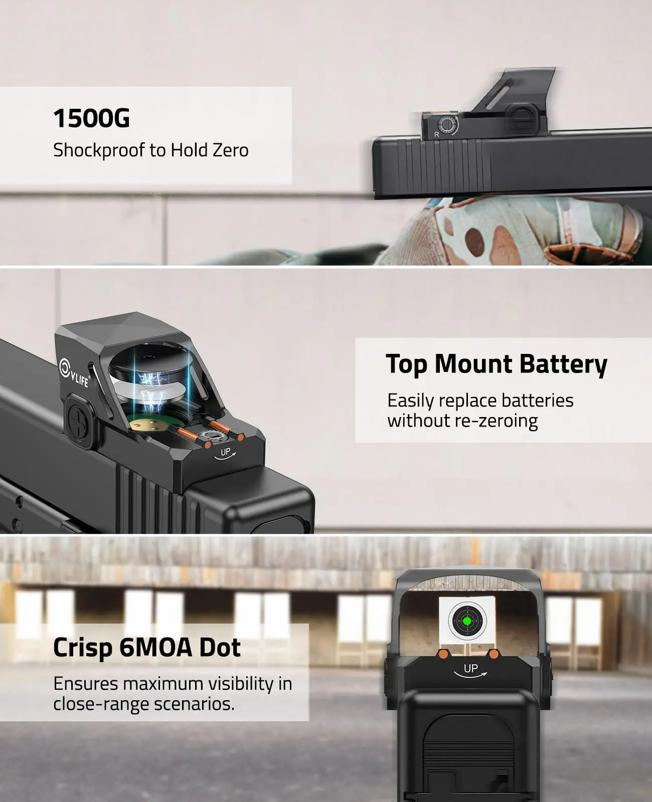 Scope 6 MOA Green Dot Scope Open Reflex Optics Sights Motion Awake with Adapter fit G-lock MOS 21mm Picatinny