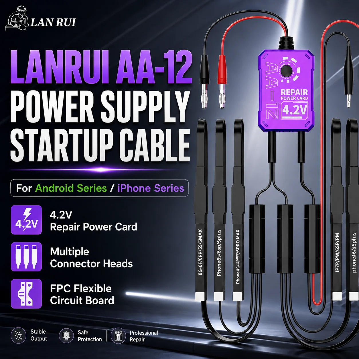 

Lanrui AA-12 Power Supply Startup Cable 4.2V Repair Power Card FPC Connector Heads for iPhone Android Phone Battery Repair Tool