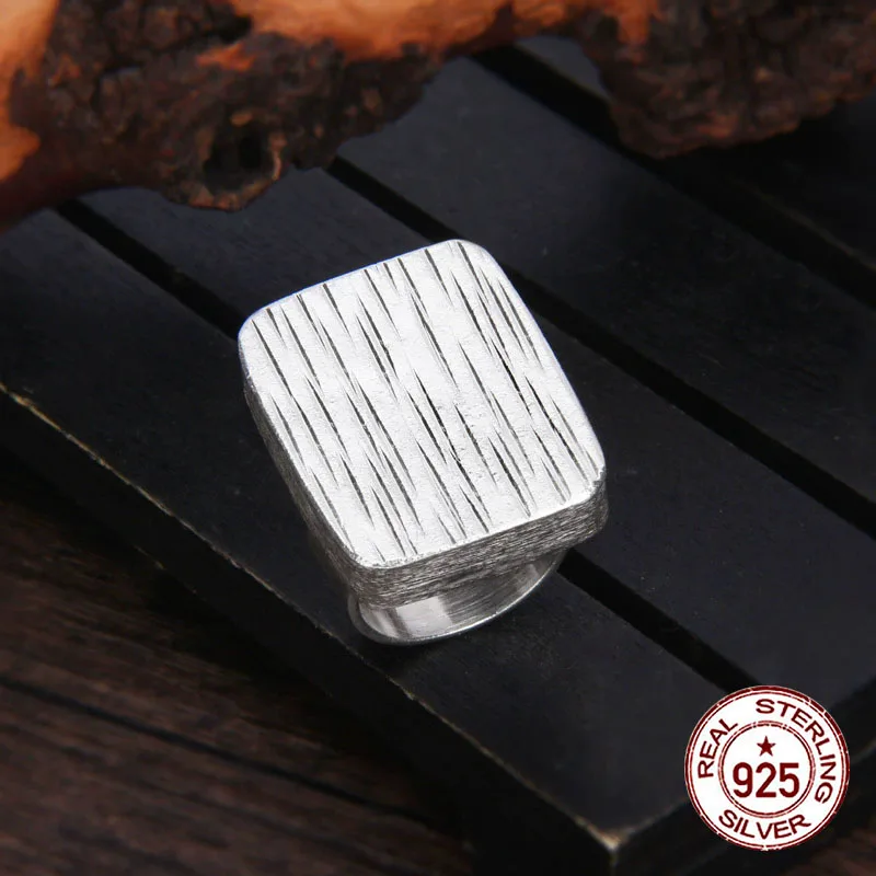 S925 pure silver ring with simple and creative design  Geometric Square  Design for Light Luxury  Fashion personality  Couples