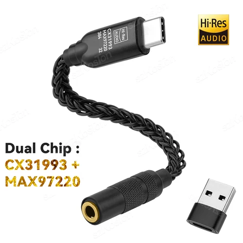 Amplificador de auriculares CX31993 MAX97220 amplificador de Audio de alta fidelidad DAC de doble Chip decodificador IEM AMP USB C a puerto de 3,5mm con adaptador USB A