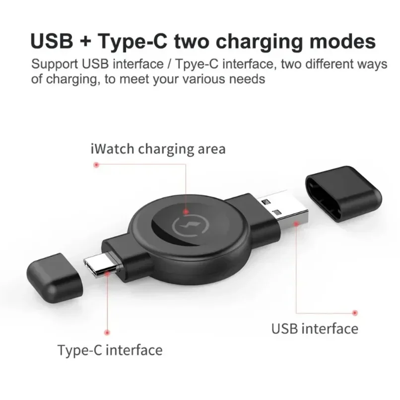 2‑in‑1 Magnetic Smart Watch Wireless Charger USB‑A & Type‑C Dual‑Port Travel Charging Adapter for Apple Watch amd Galaxy Watch