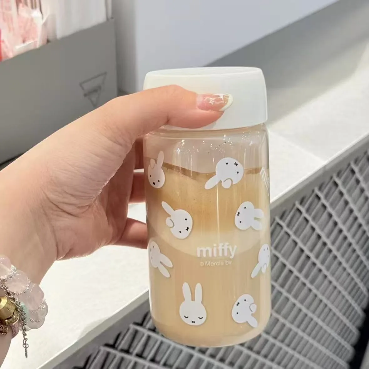 420ml Anime Miffy Rabbit Water Bottle Large Capacity Plastic Sports Water Bottle Portable Leak-proof Drinking Bottle Gifts view 5