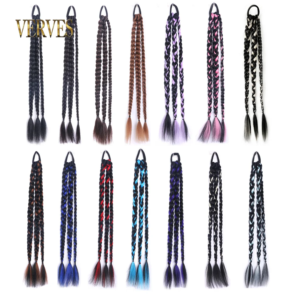 

Synthetic Boxing Braids Strap Chignon Tail With Rubber Band Hair Ring 16 Inch Crochet Braid Hair Braided Ponytail Extensions