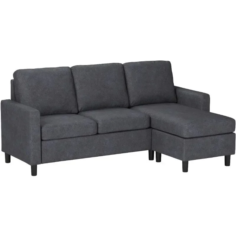 79 Inch Convertible Sectional Sofa, Modern Linen Fabric L-Shaped 3-Seat Sofa with Reversible Chaise