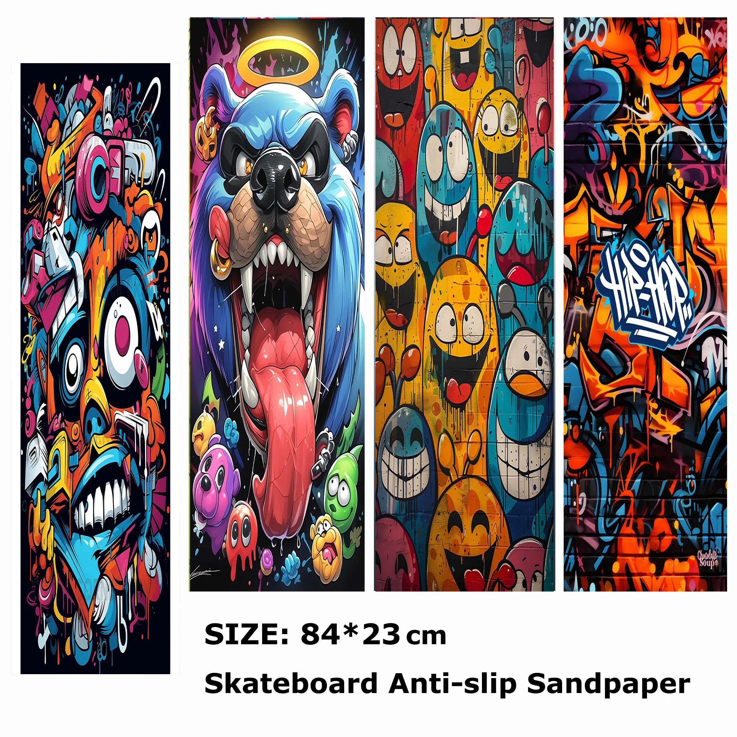 Blue Cartoon Bear Cool Graffiti Pattern Electric Scooter Anti-slip Sticker Sandpaper Skateboard Grip Tape Sheet 84*23cm