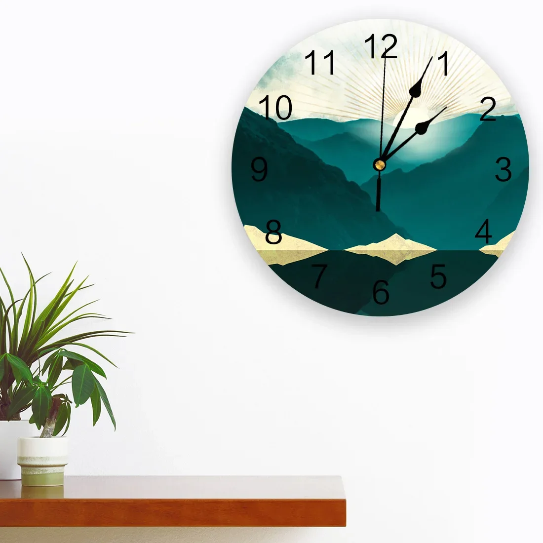 Landscape Ink Kitchen Round Wall Clocks Desktop Digital Clock Non-ticking Creative Childrens Room Wall Watch