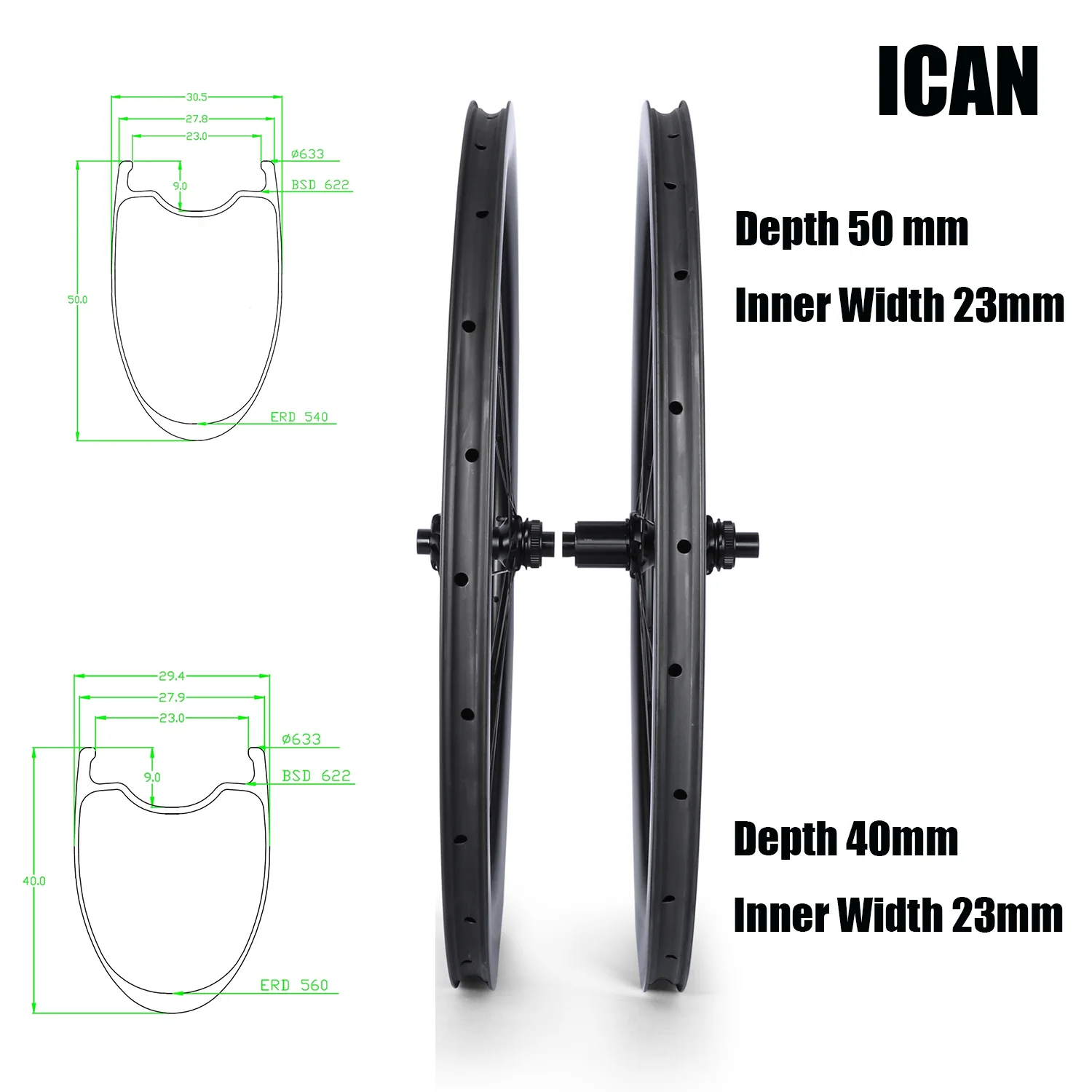

ICAN Superlight Глубина 40 мм/50 мм Внутренняя ширина диска 23 мм 700C Комплект дорожных колес ICAN D28 Ступицы Полностью колеса из углеродного волокна включает спицы