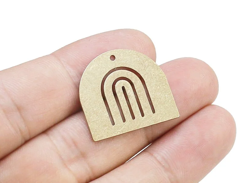 10pc 10pcs Door Shaped Earring Charms, Brass Domed Charm, Earring Findings, 22.5x25mm, Southwestern Style, Jewelry Making -R2458