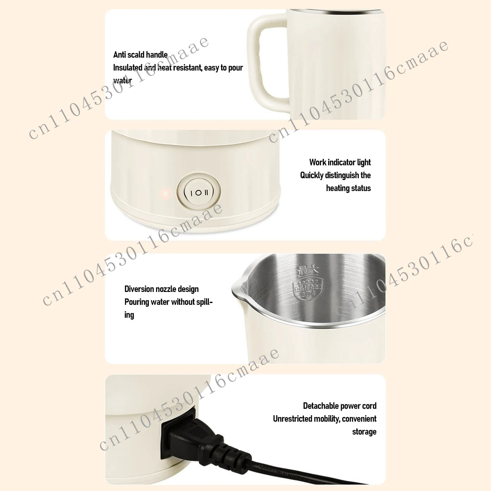 New Electric Kettle 600ml Capacity 600W Fast Heating Stainless Steel Portable Business