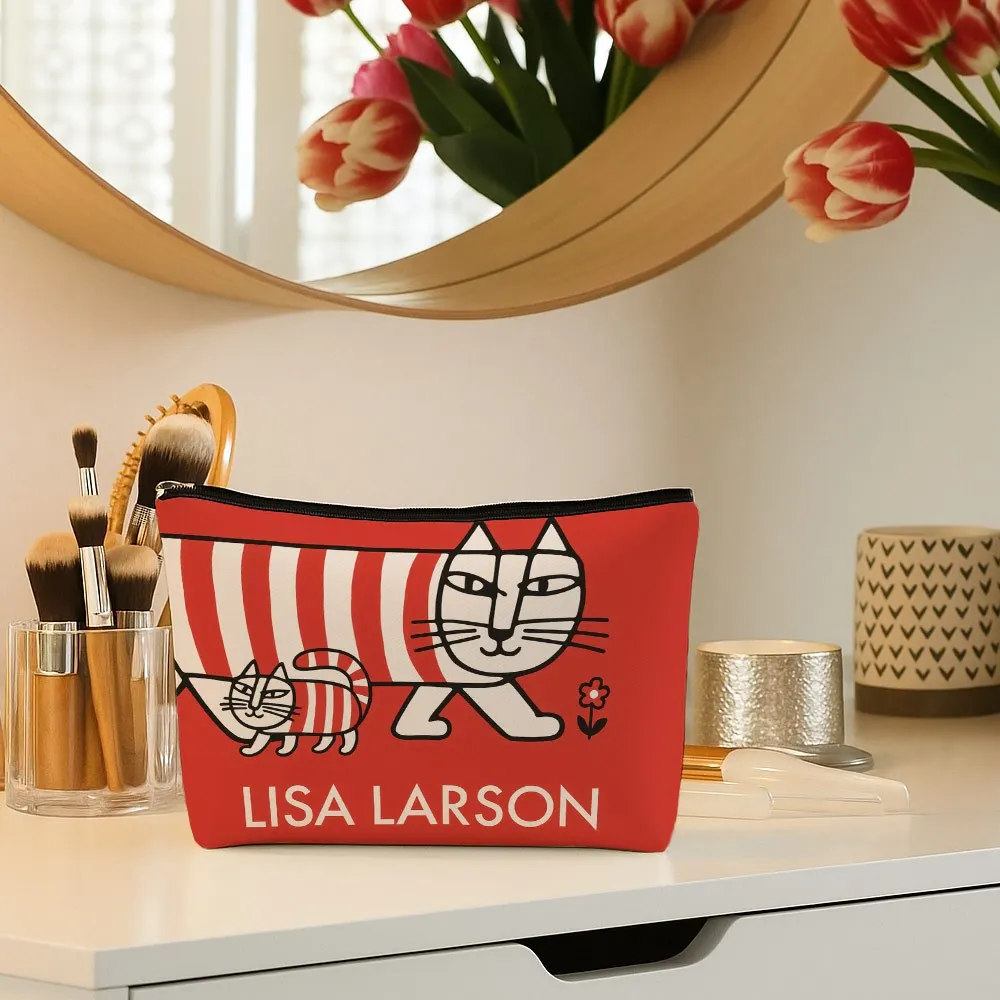 Contemporary Easy Toiletry Bags With Adorable Cat Design In Red And White - Makeup Bags For Women Spacious Men'S Bags For T