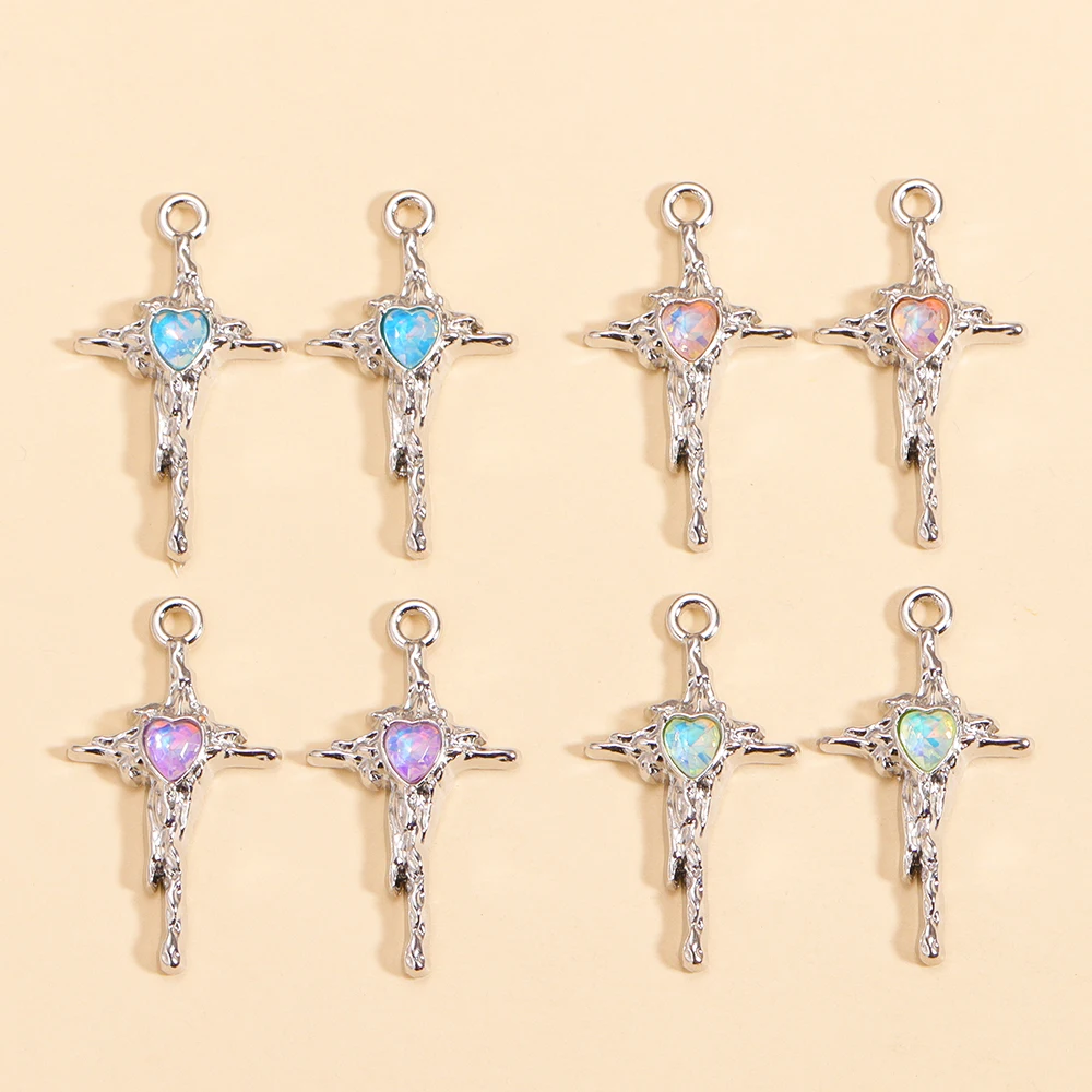 10Pcs Gothic Crystal Cross Pendant Silver Plated Alloy Charms for Women Diy Making Punk Earrings Necklace Pendant Party Jewelry
