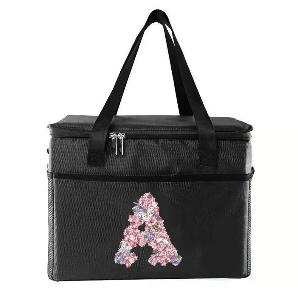 Cooler Bag Portable Lunch Bags Insulated Lunch Box Tote Handbag Print Roseflower Series Waterproof Bento Pouch Food Storage Bags