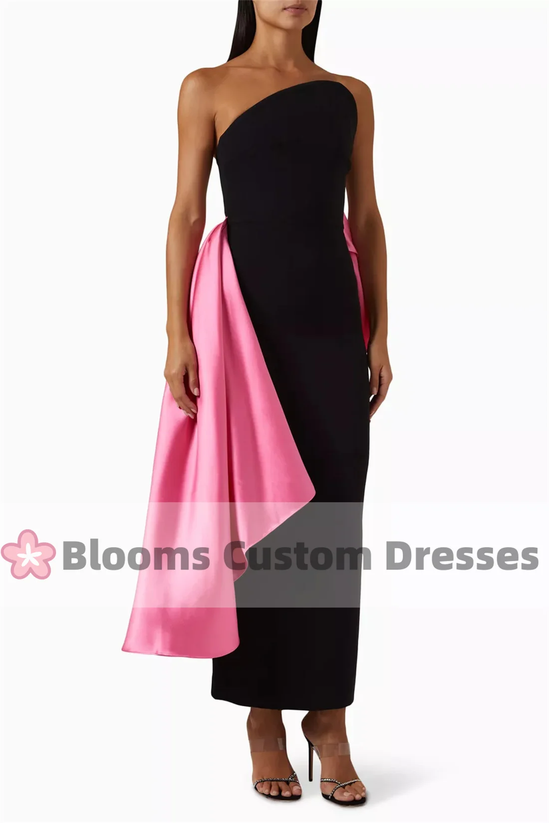 Customized Crepe And Satin Simple Evening Dresses 2024 Elegant Sleeveless Party Gown Strapless Prom Dress robes invitée mariage