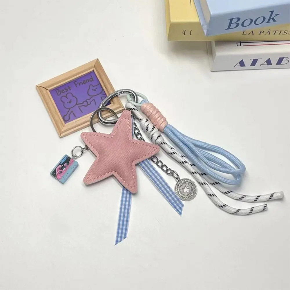 Braided Rope Star Bag Pendant Leather DIY Five-Pointed Star Keychain Star Key Holder for Handbag Purse Backpack Accessories
