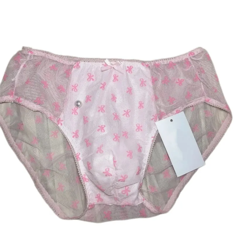 Mesh See Through Men Sexy Panties Sweet Cute Bow Sissy Cross-dressing Party Briefs Comfortable Soft Breathable Underwear