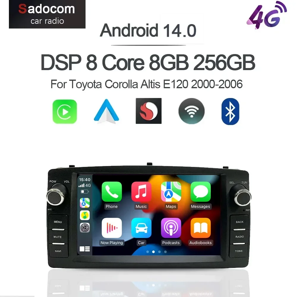 Android 13 Car Android Player GPS Navigation CarPlay Car Radio Multimedia Bluetooth Wifi For Toyota Corolla Altis E120 2000-2006