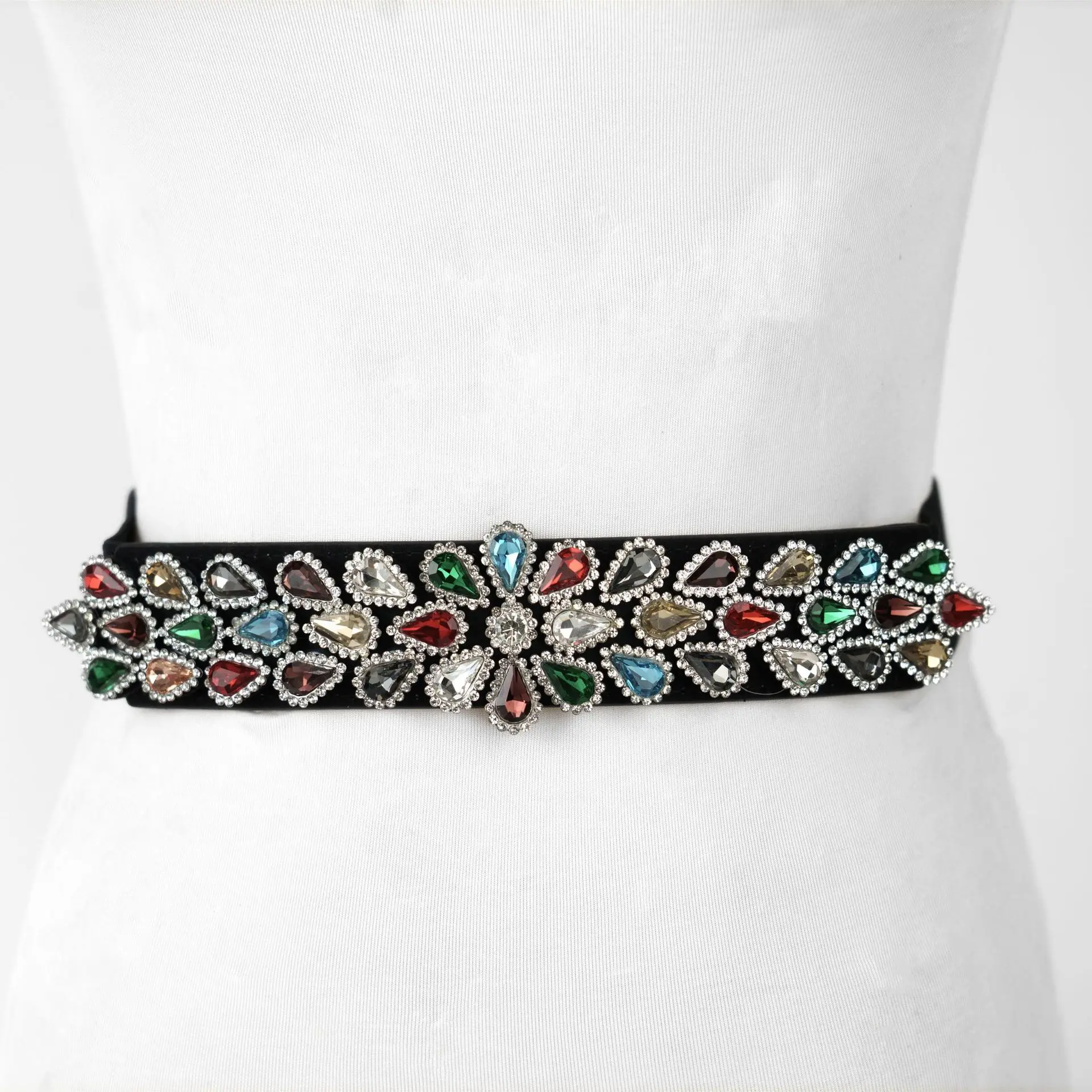 2025 Luxury Flower Rhinestone Slim Waistbands Elegant Multi-color Crystal Beading Elastic Waist Belts Dress Cinturones Luxury