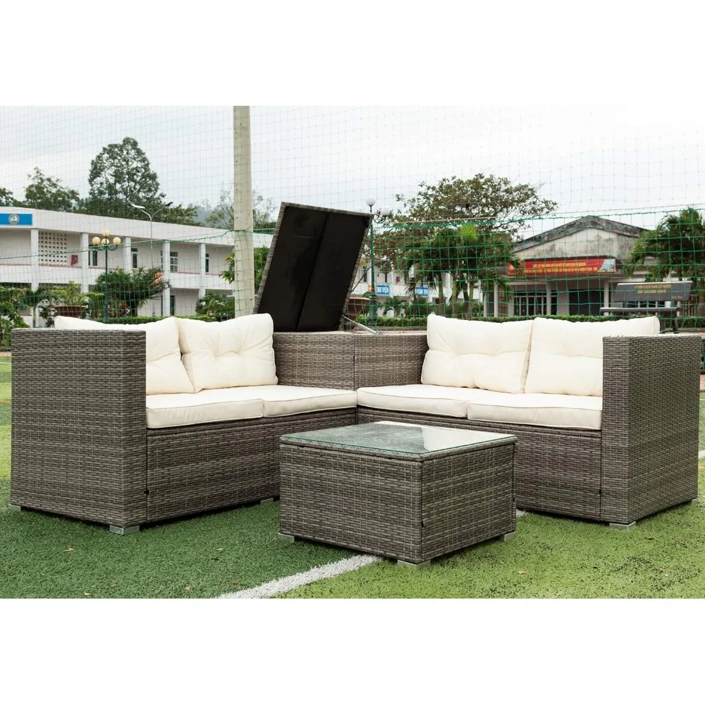 

Tempered Glass Table and Soft Cushions for Garden Backyard Porch Deck Outdoor Sofa Creme Furniture Sofas