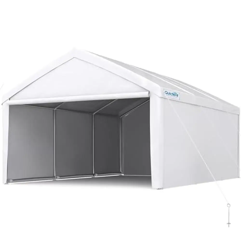 13'X20' Heavy Duty Carport Canopy with Removable Sidewalls Waterproof Boat Shelter White Reinforced Steel Frame & Tear-Proof